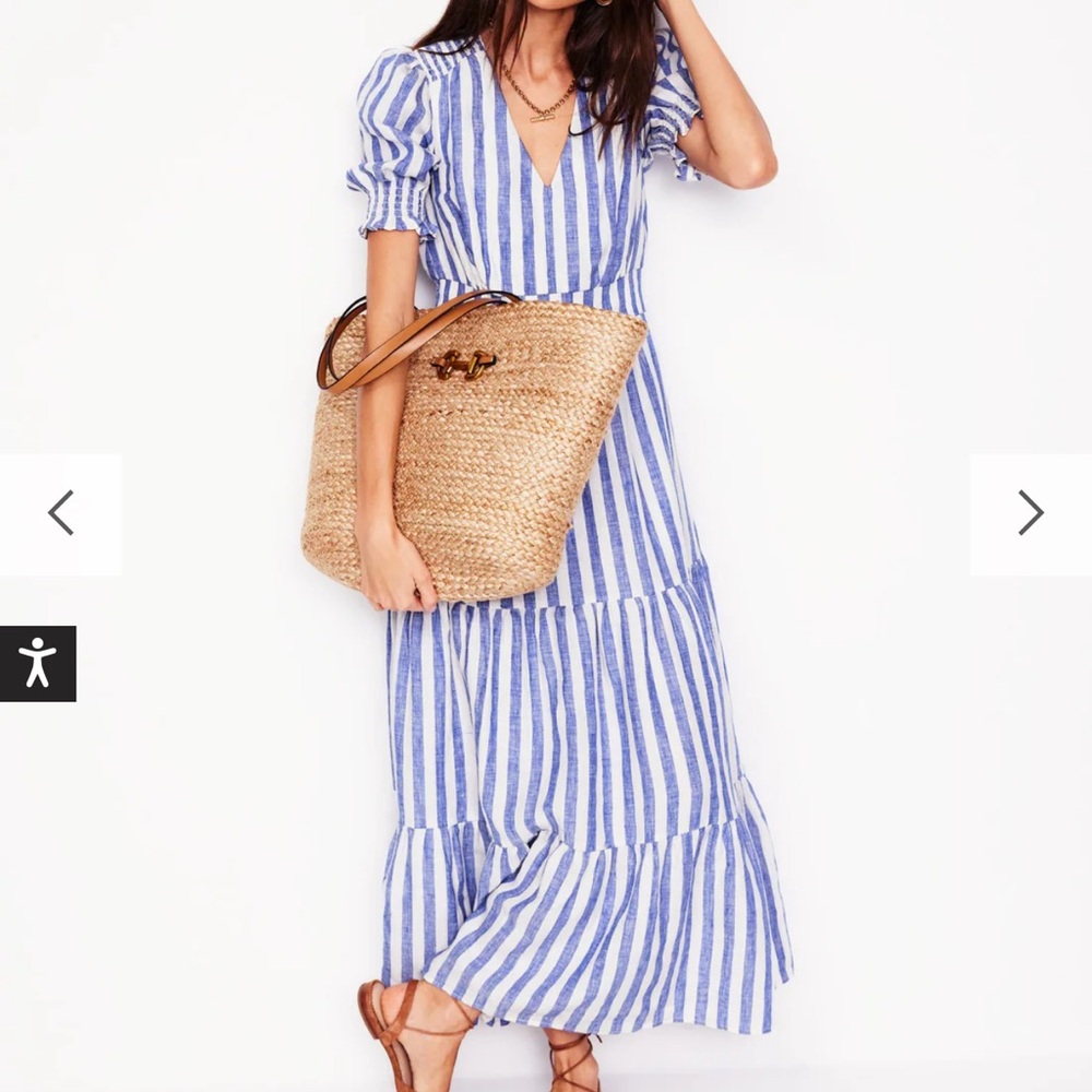 Boden Anna Linen Tiered Midi Dress